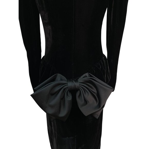 Vtg 80s Wayne Clark Black Velvet Dress With Puff Sleeves & Bow Back Detail Sz 4 - Picture 6 of 9